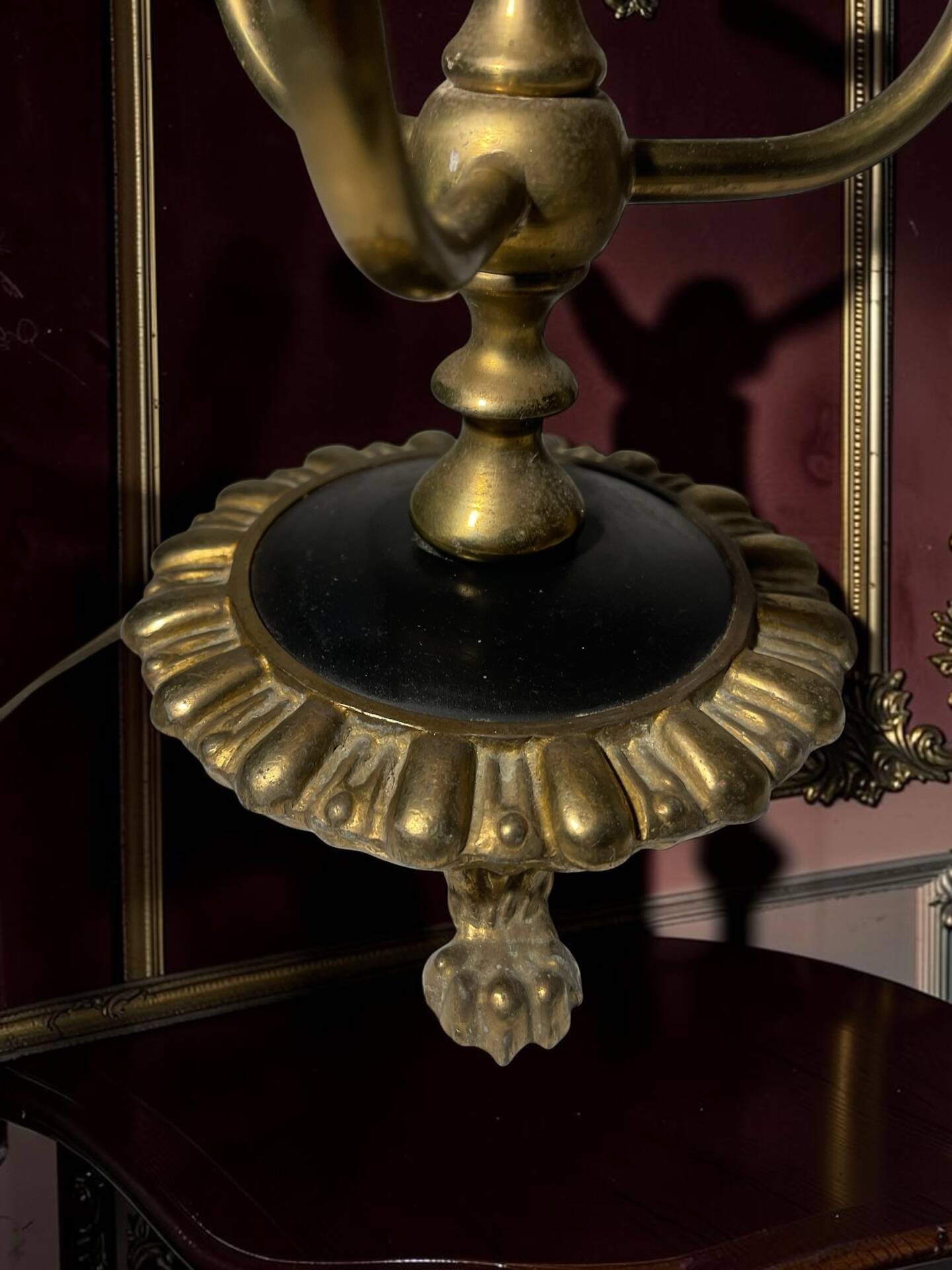 Antique three-light table lamp