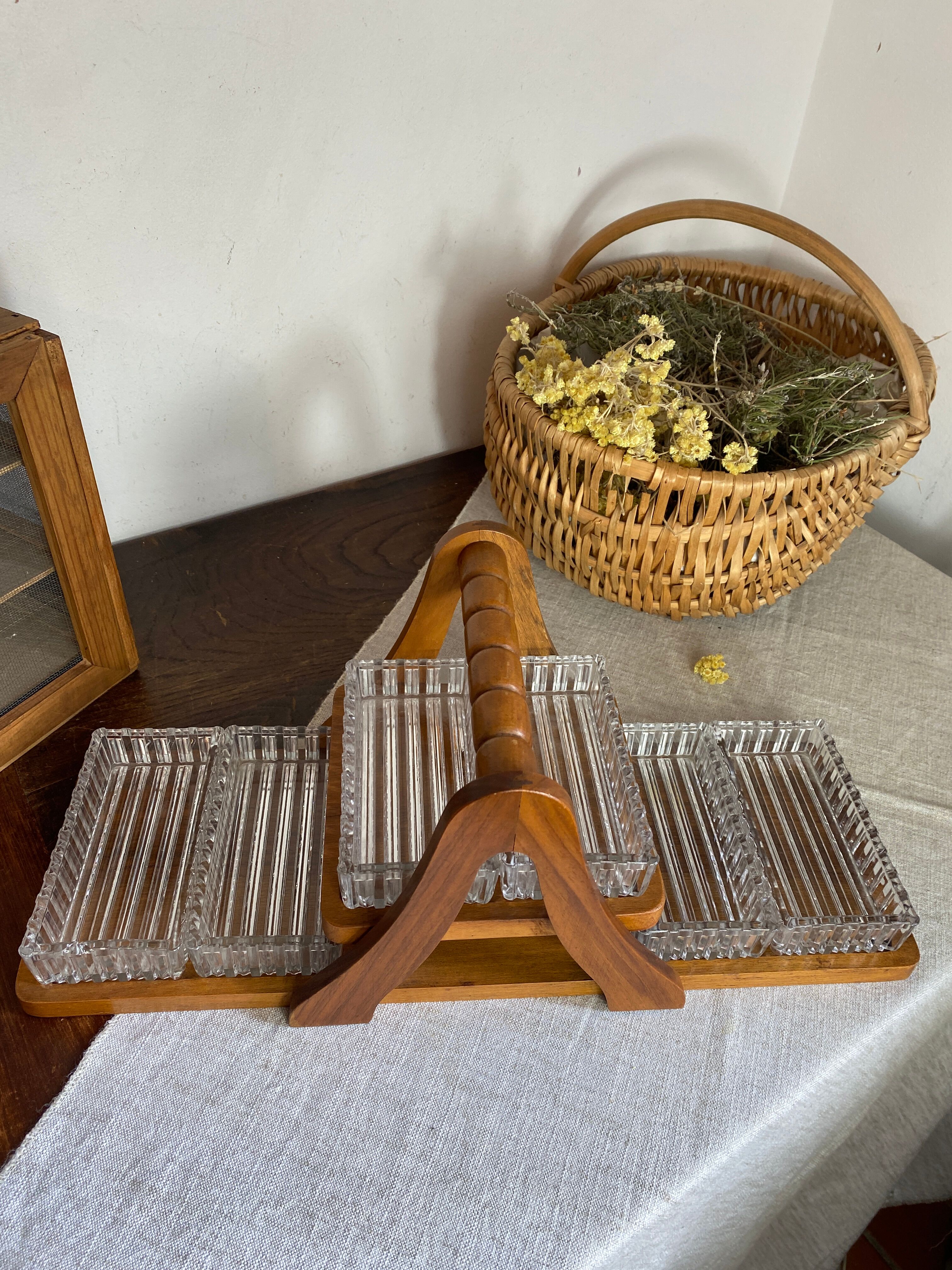 Art Deco wooden compartmented servant