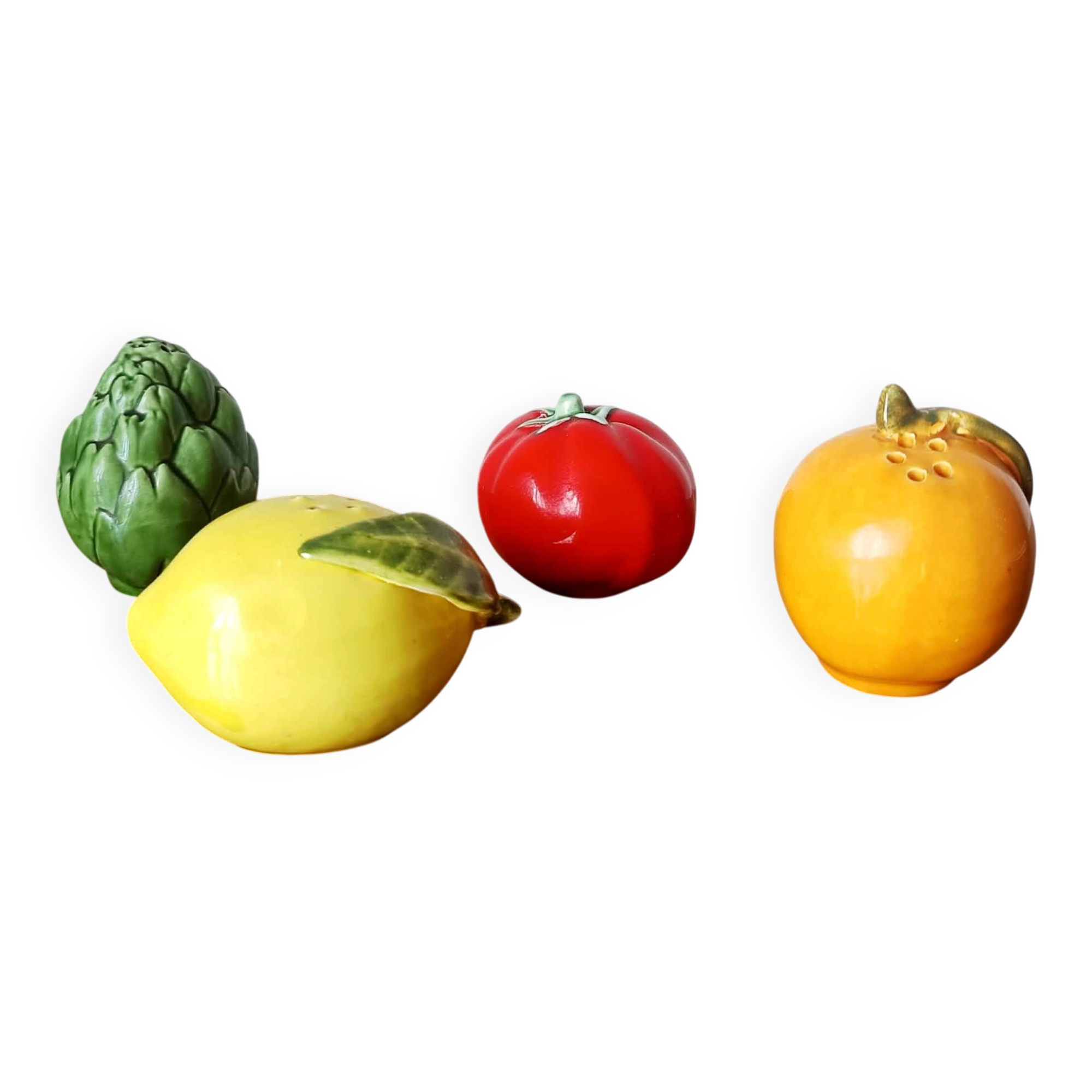 Set of salt cellars in fruit and vegetable slipware vintage