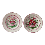 Set of 2 plates XIXth Les Islettes, rooster decoration and flowery basket