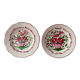 Set of 2 plates XIXth Les Islettes, rooster decoration and flowery basket