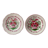 Set of 2 plates XIXth Les Islettes, rooster decoration and flowery basket