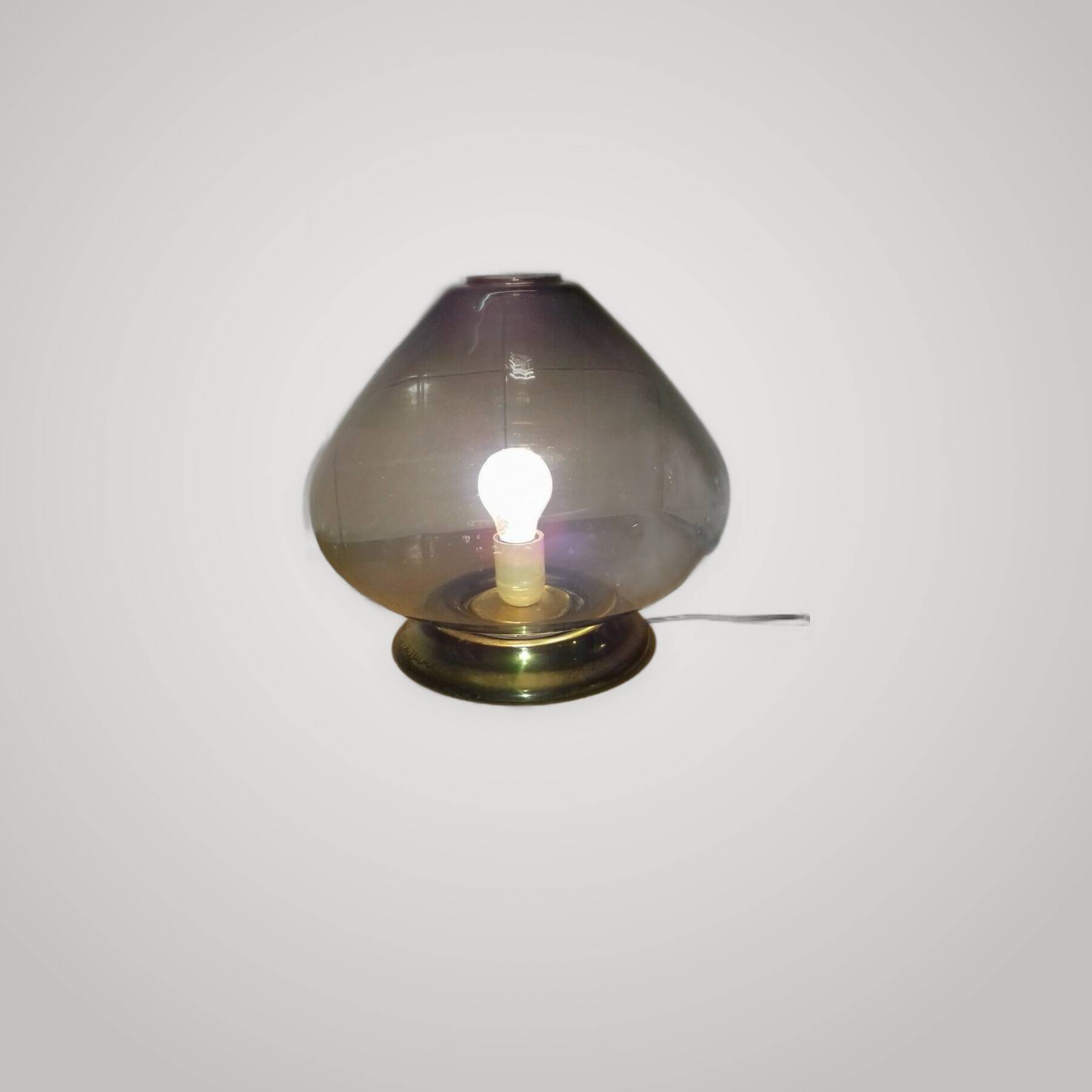 Rare 1960s Murano Smoked Glass Table Lamp Vintage Mushroom