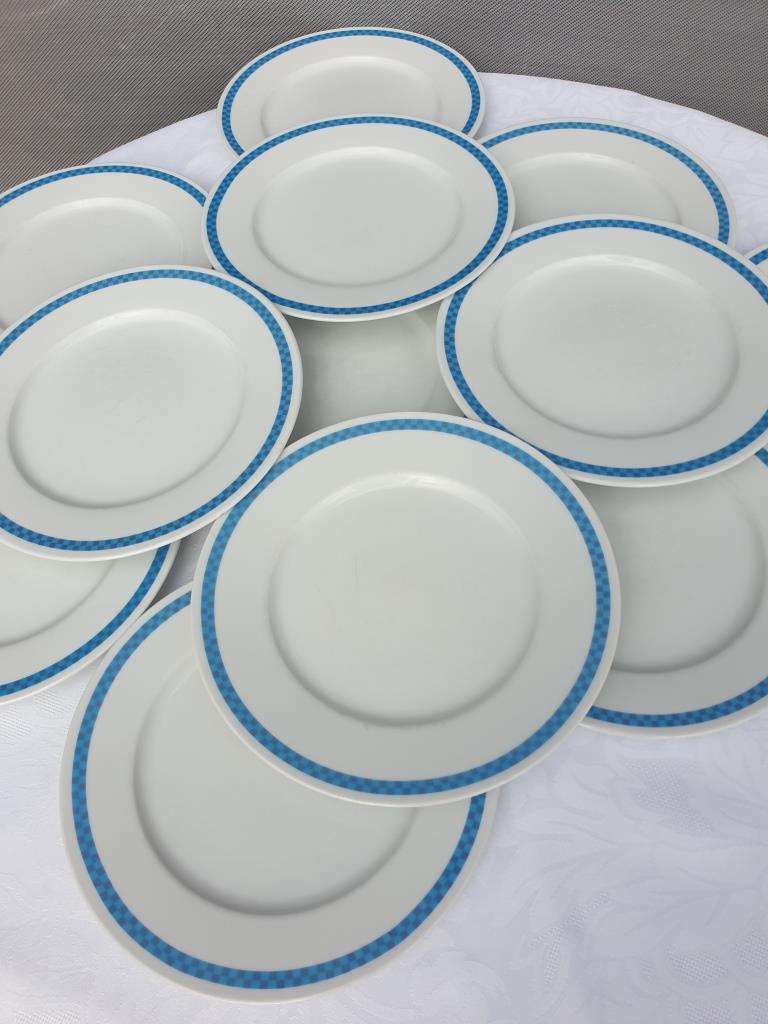 Set 12 plates checkered earthenware blue Lustucru diam25