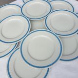Set 12 plates checkered earthenware blue Lustucru diam25