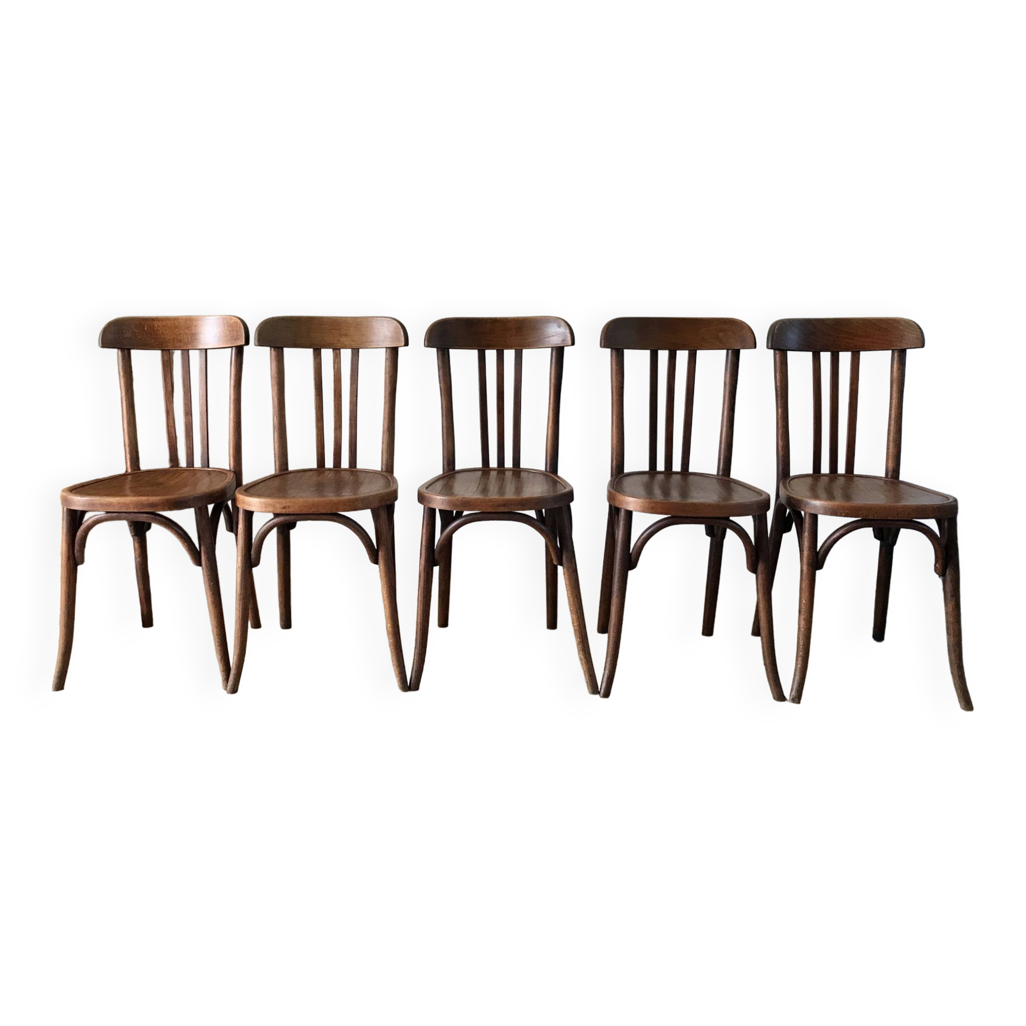 Set of 5 baumann bistro chairs in bent wood stamped xxth