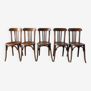 Set of 5 baumann bistro chairs in bent wood stamped xxth
