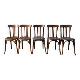 Set of 5 baumann bistro chairs in bent wood stamped xxth