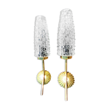 Appliques à rosace en laiton et verre transparent vintage