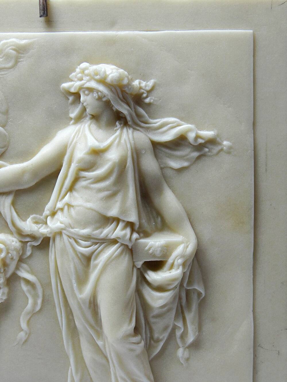 Small limestone bas-relief of petrifying fountains, antique scene, vintage