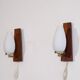 Pair of Scandinavian teak and opaline sconces 1960