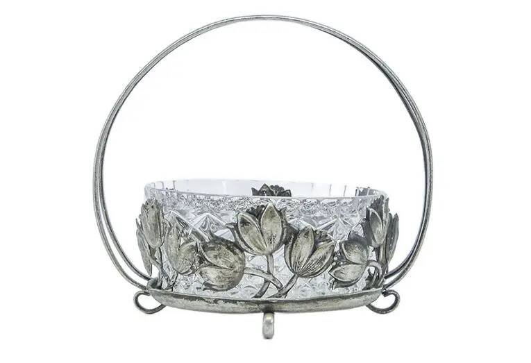 Postmodernist sugar bowl, silver-plated brass, glass, Poland, 1970s