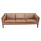 1970s Danish 3-seater brown leather sofa with beech frame