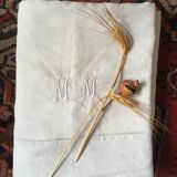 Linen thread sheet with monogram M M