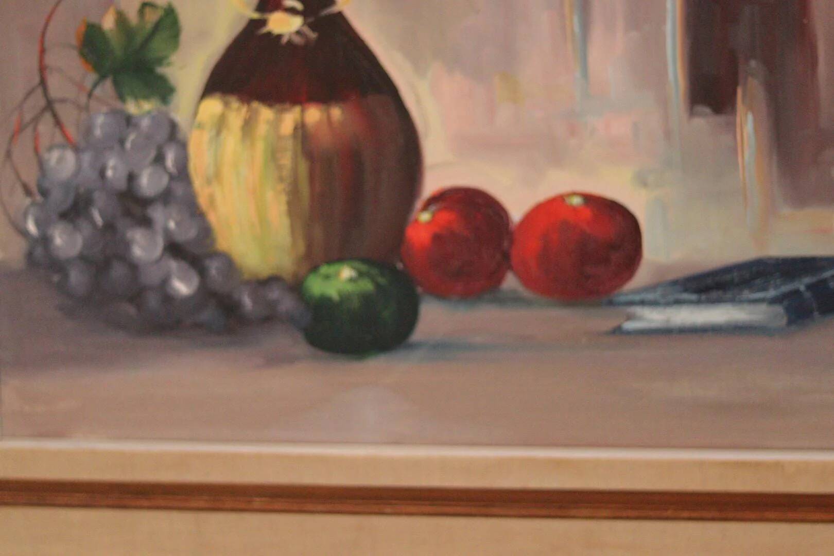 Nature morte au vin et aux fruits par E.W. Freu