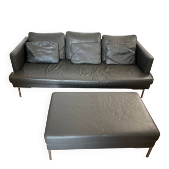 BoConcept leather sofa + matching ottoman