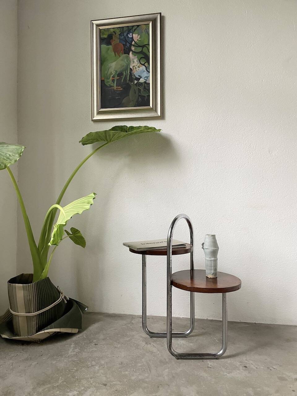 Sellette console art déco Bauhaus bois et chrome