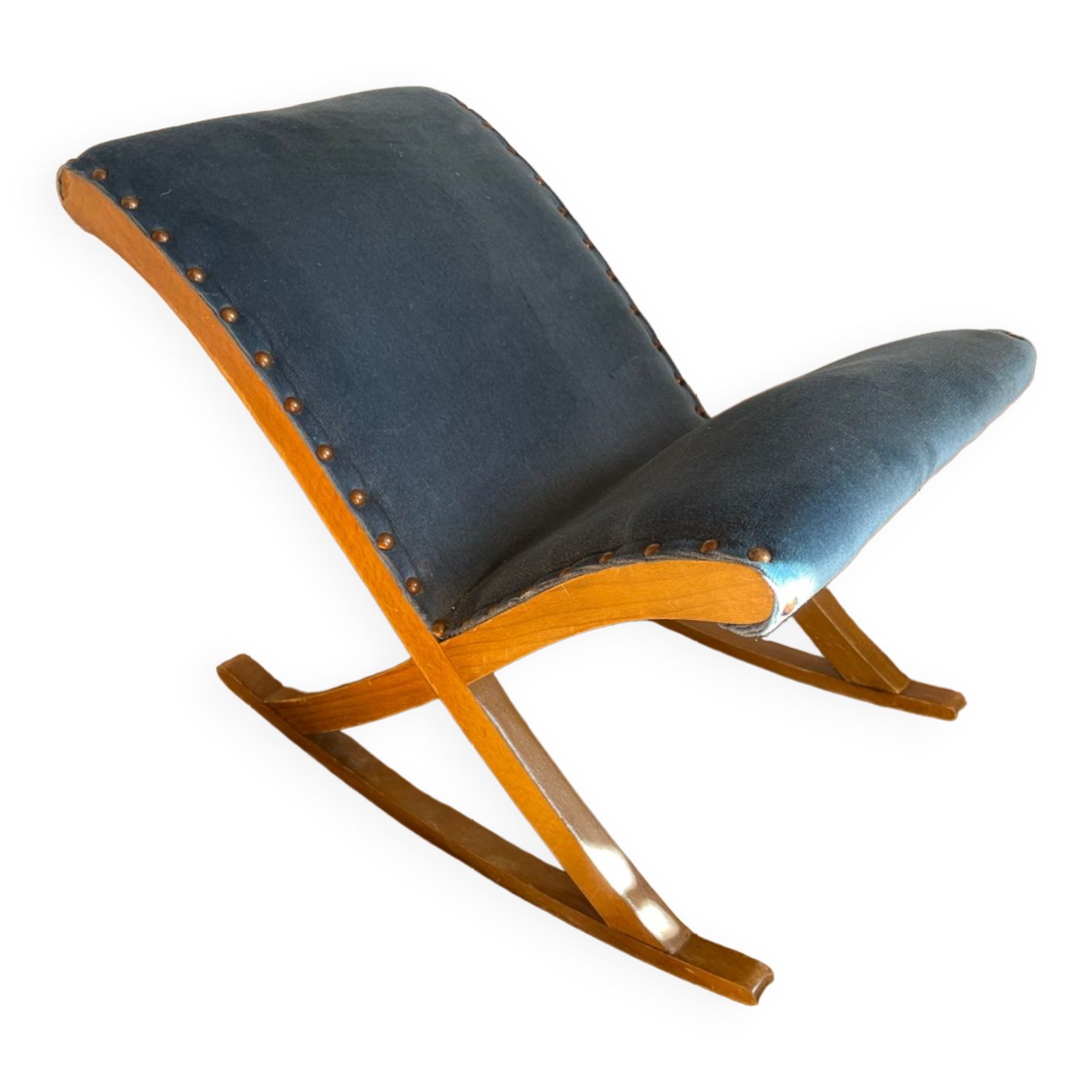 Rocking blue velvet footrest