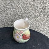 Lunch service in enameled ceramic, slip, white, pink and green, vintage