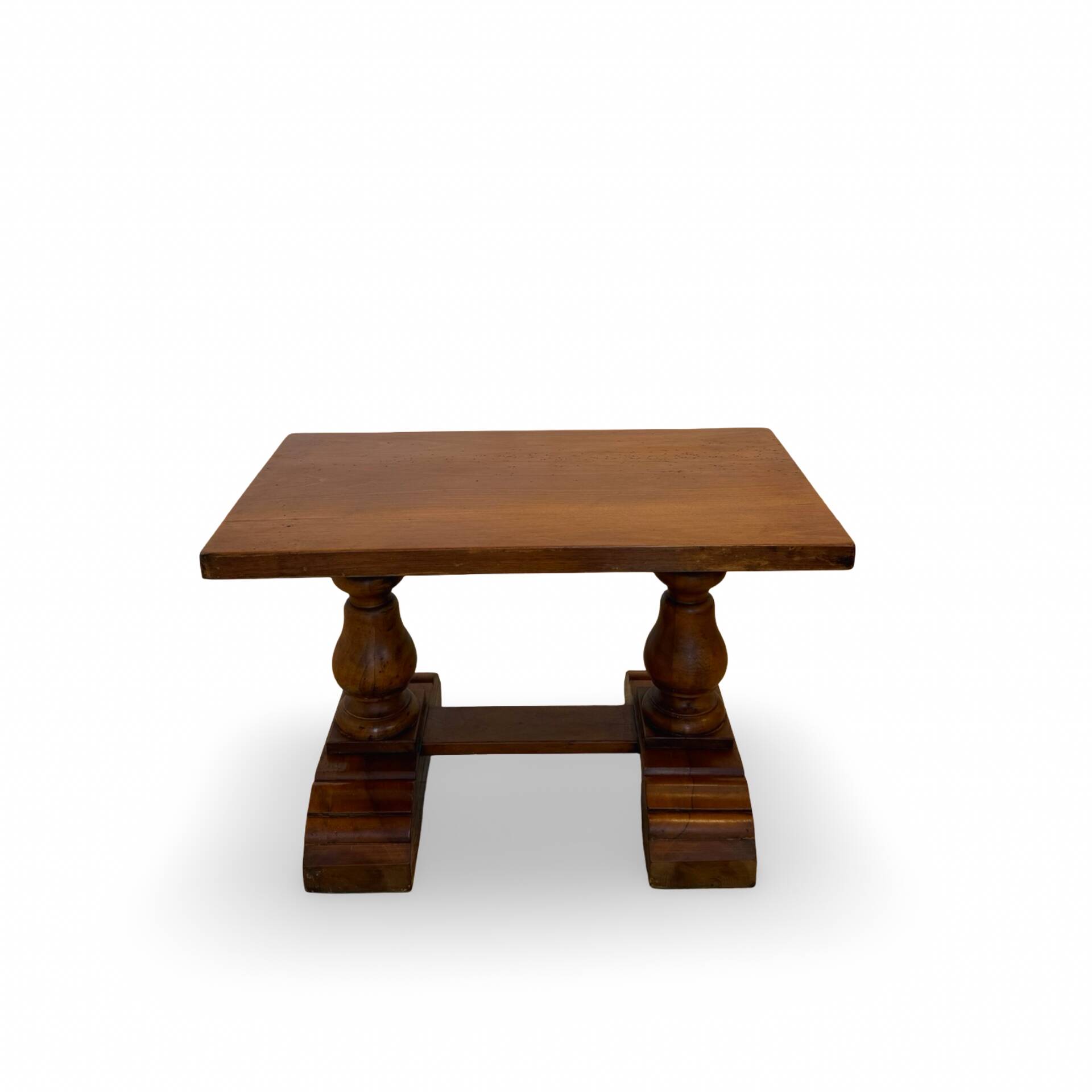 A small, rustic walnut wooden table, crafted from solid walnut wood, 1