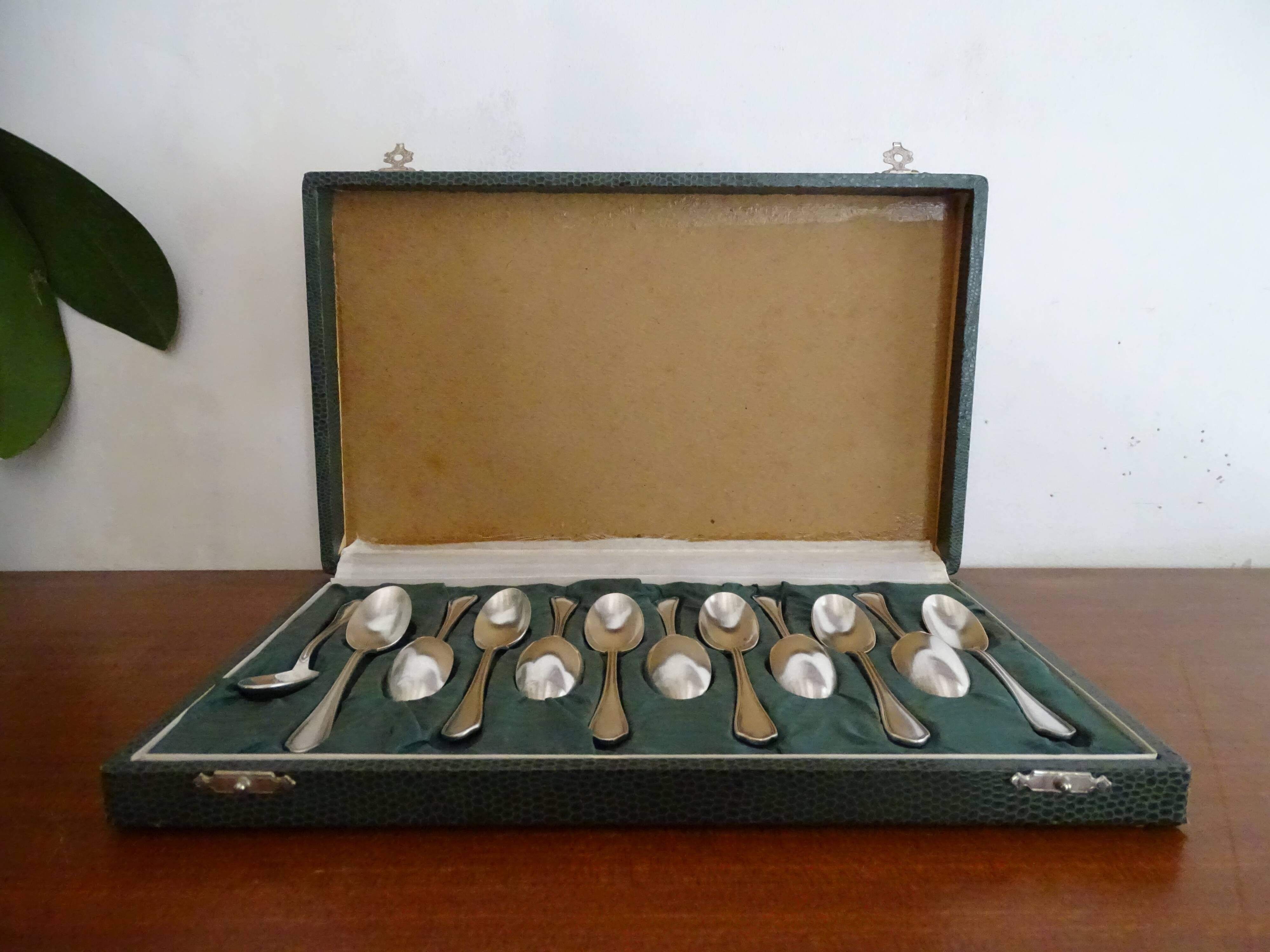 Set of 12 mocha spoons Ravinet Denfer in silver metal