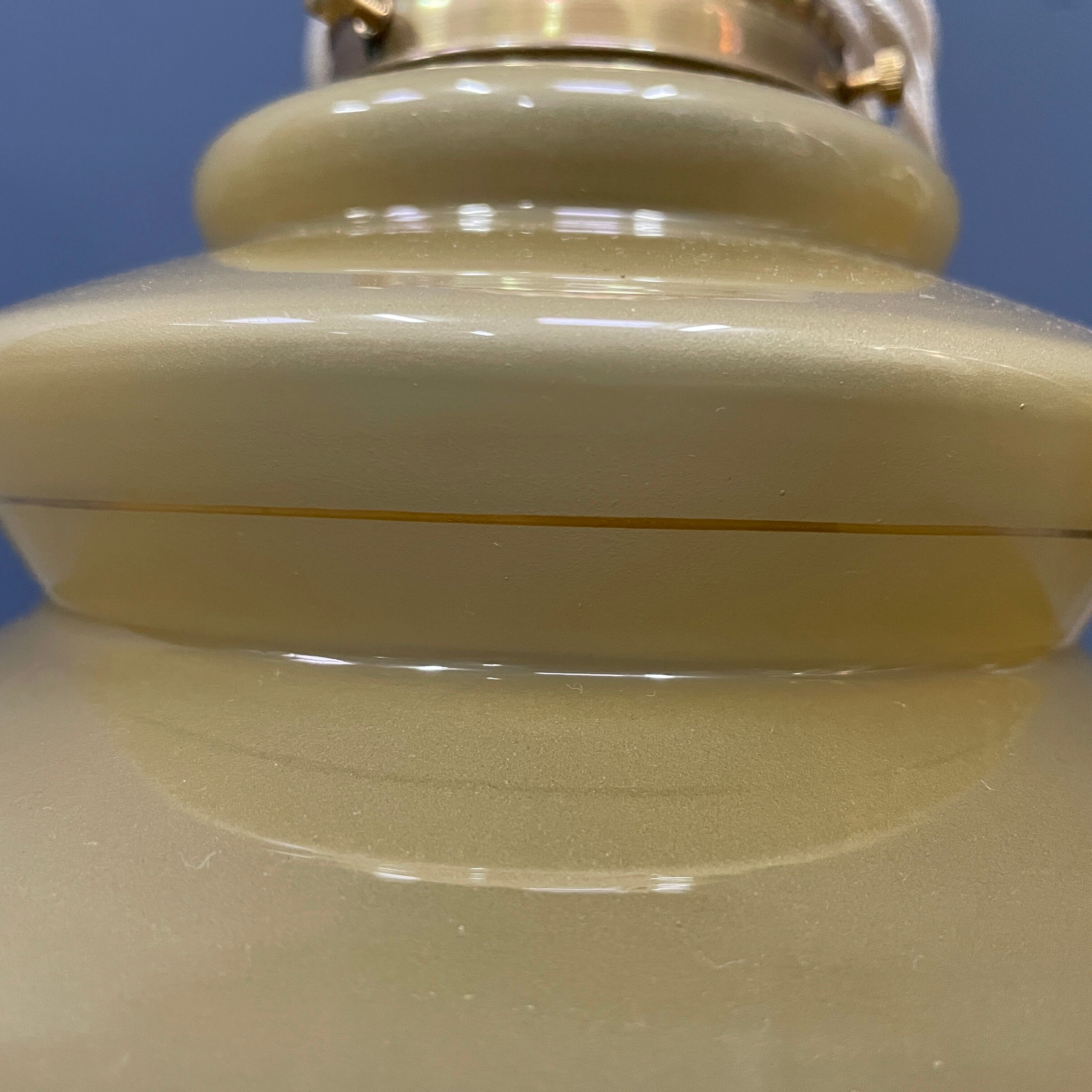 Vintage ocher glass hanging lamps with brass gallery