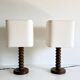 Pair of French Art Deco Wooden Table Lamps Attributed to Charles Dudouyt
