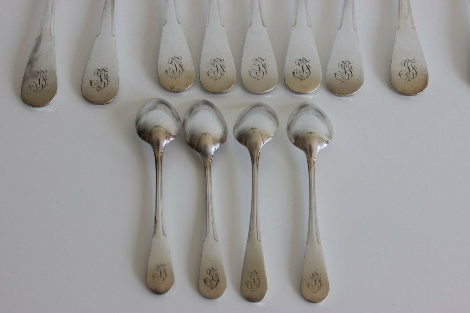 Uniplat monogrammed Christofle 5 Forks 4 large and small spoons