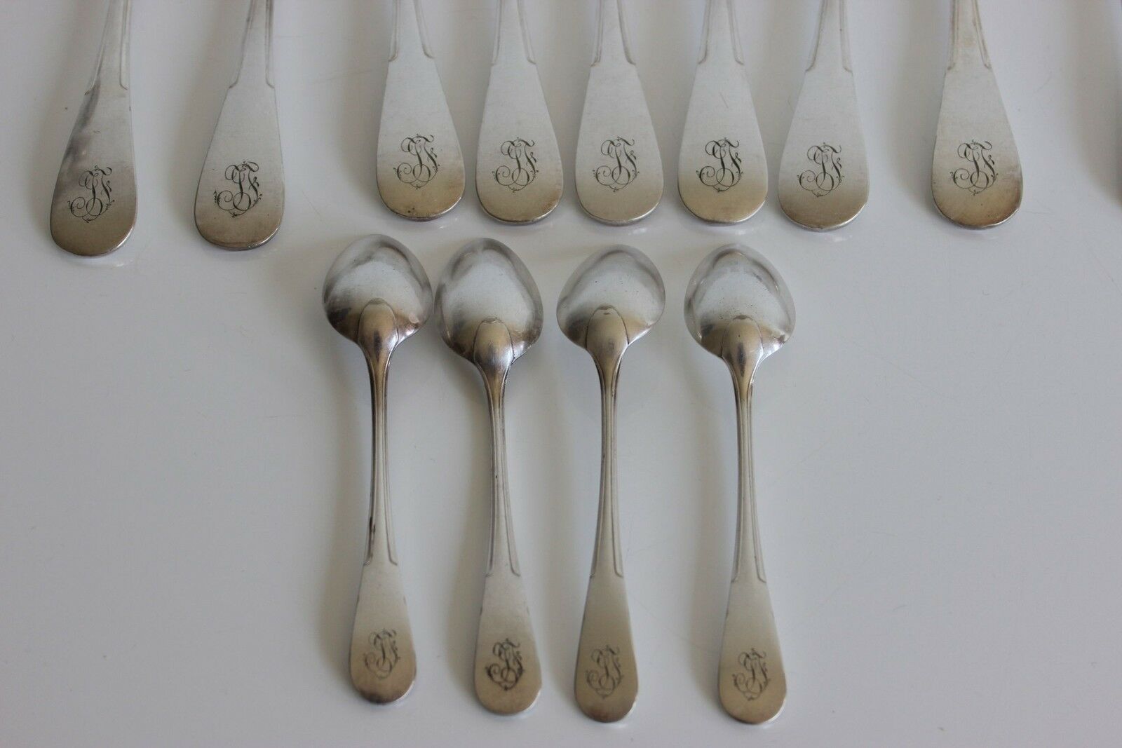 Christofle Uniplat Monogram 5 Forks 4 Large And Small Spoons 