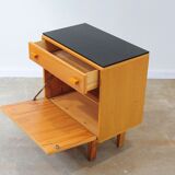 Mid-century bedside tables with ash veneer and black glass by František Mezulánik, Nový Domov, Czechoslovakia, 1970s.
