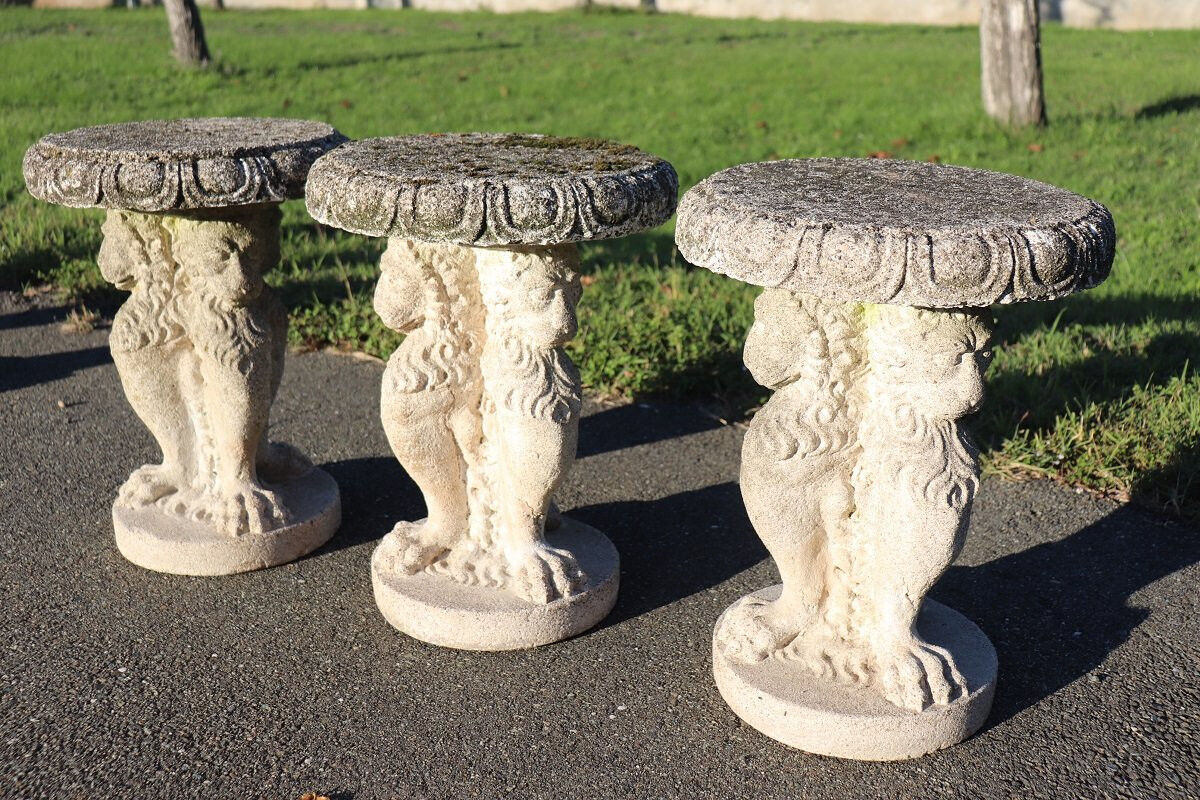 Garden set table and 6 stools, Italy early 20th century