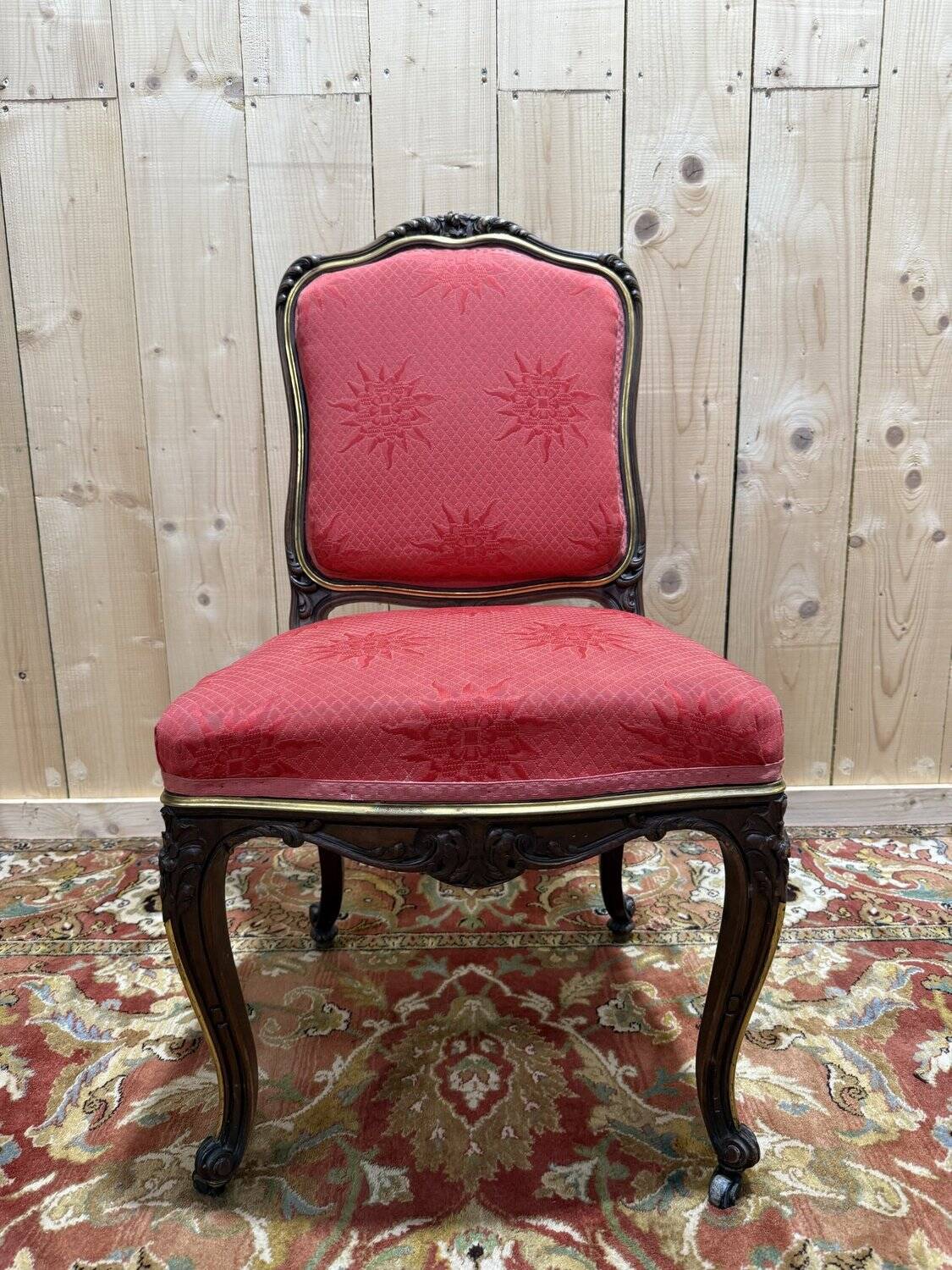 Set of 6 Louis XV style chairs in walnut and brass.