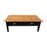 Black patinated cherry bass table and matte varnished raw wood top