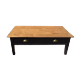 Black patinated cherry bass table and matte varnished raw wood top