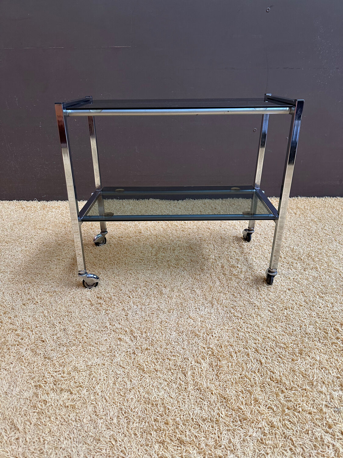 Metal and smoked glass dessert table