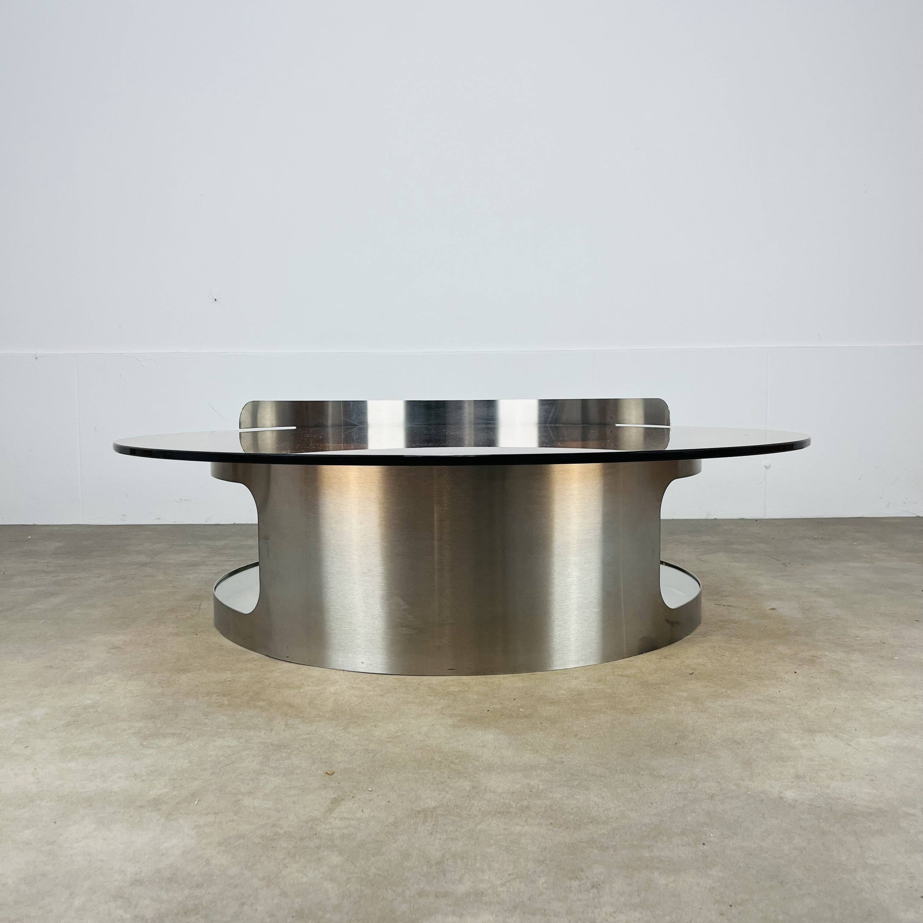 Kappa coffee table in steel and smoked glass, Maria Pergay style, 1970s.