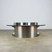Kappa coffee table in steel and smoked glass, Maria Pergay style, 1970s.