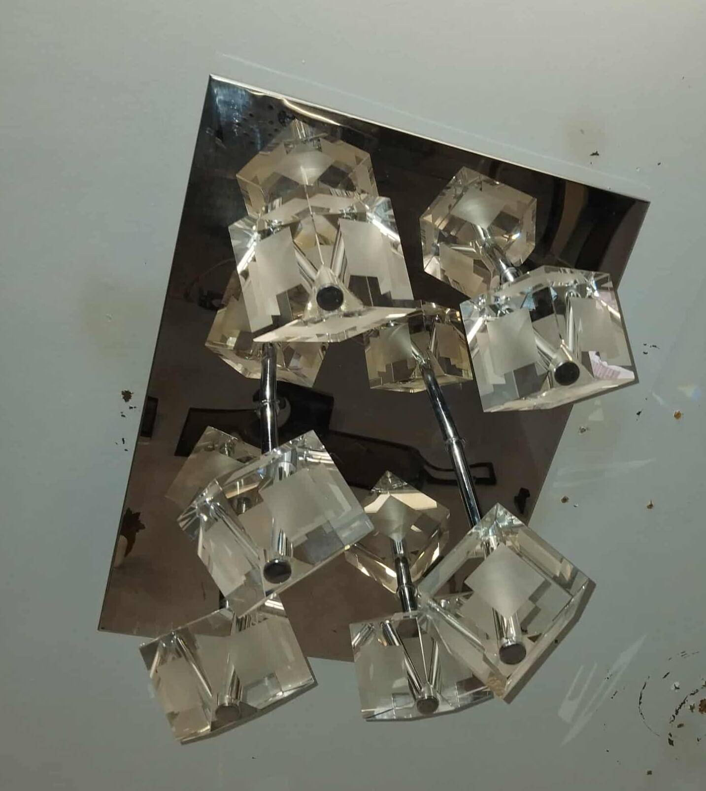 Plafonnier 70/80's inox 6 cubes en verre