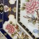 Antique octagonal plate with bird and peony motifs, chinoiseries.