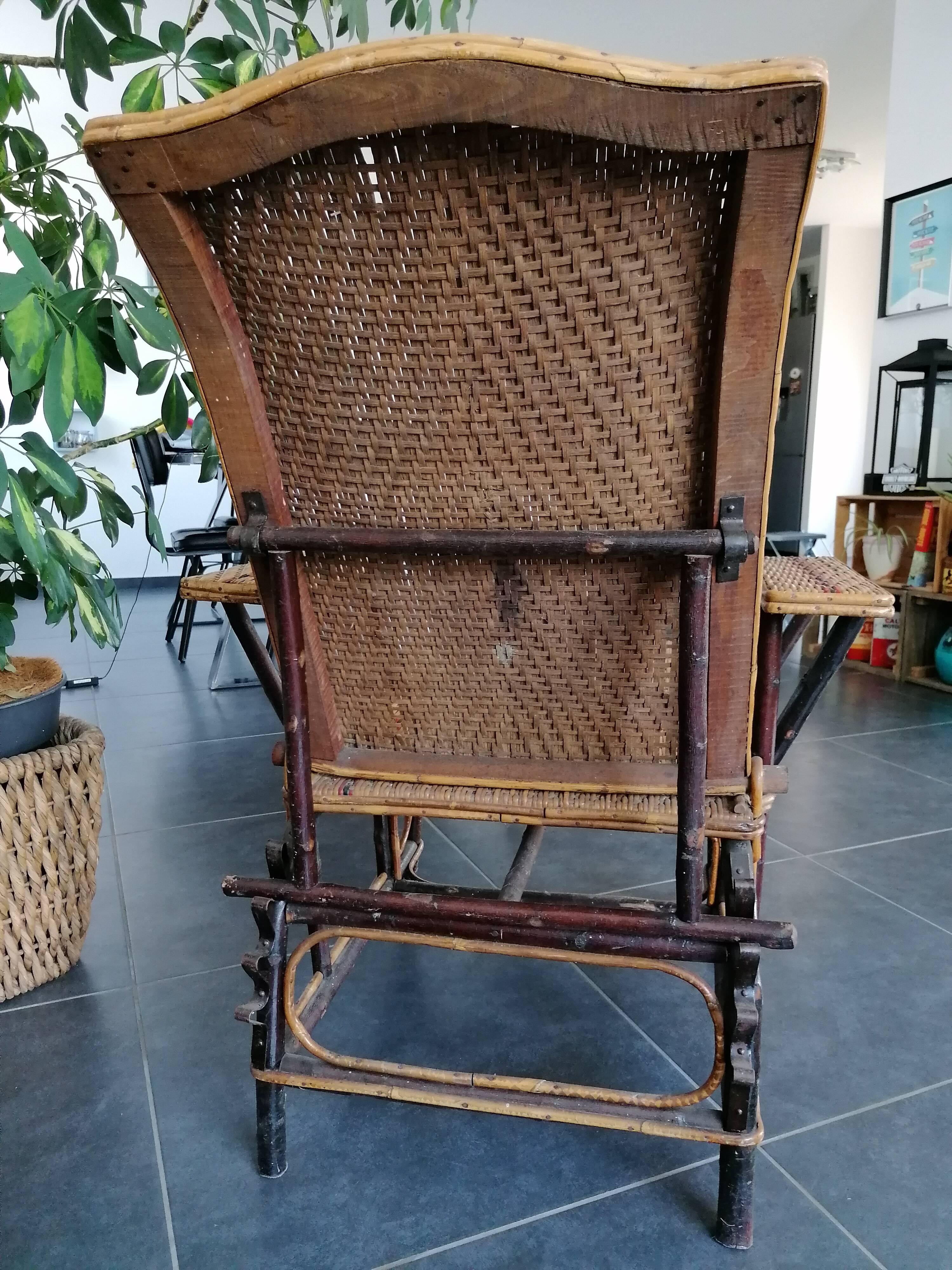 Chaise longue fauteuil rotin 1900's