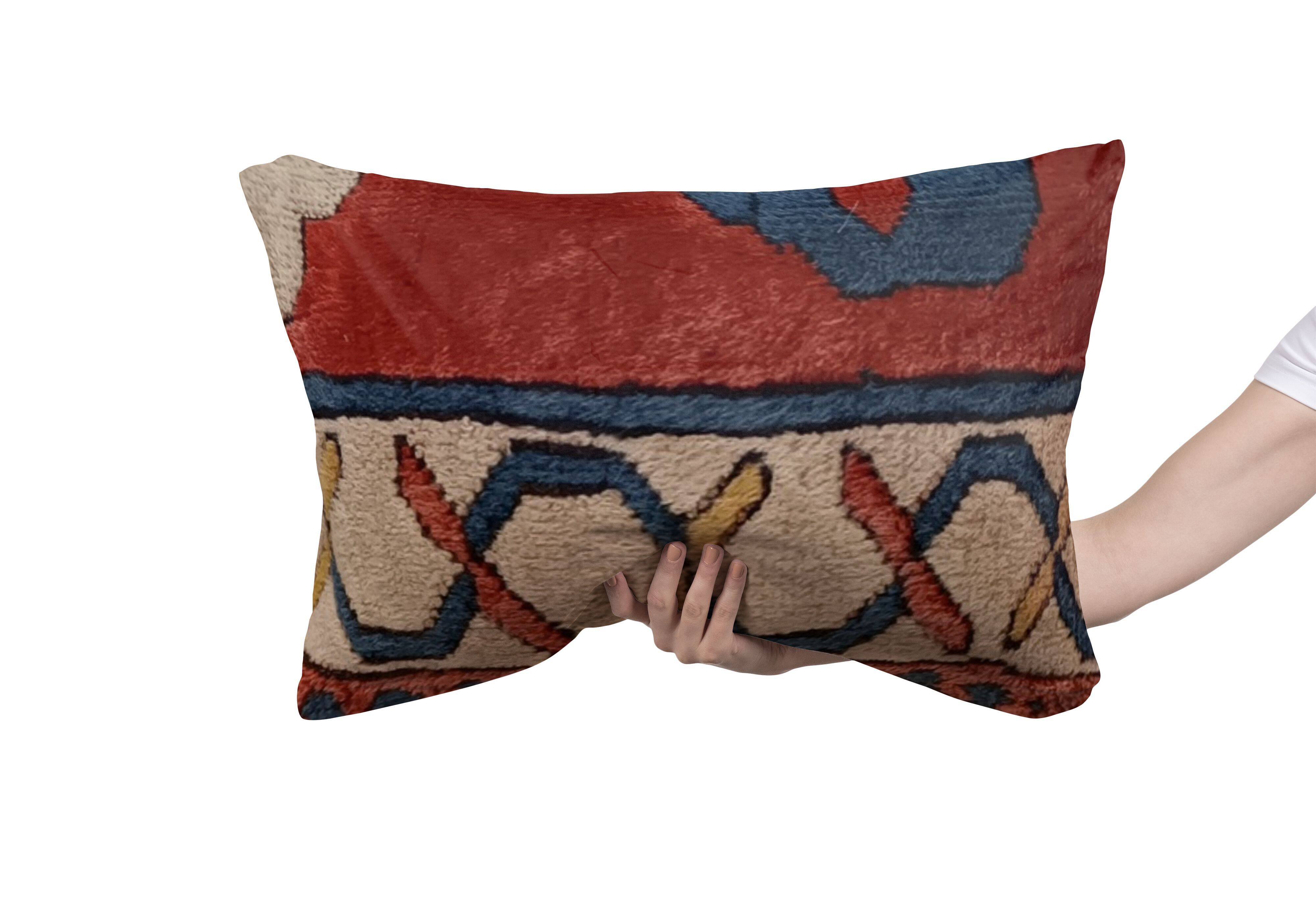 Vintage Cushion Cover in Long Pile Carpet, Turkish Geometric Pattern, 30 x 50 cm