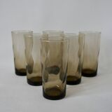 Set of 6 70s Long Drink design smoked glasses
