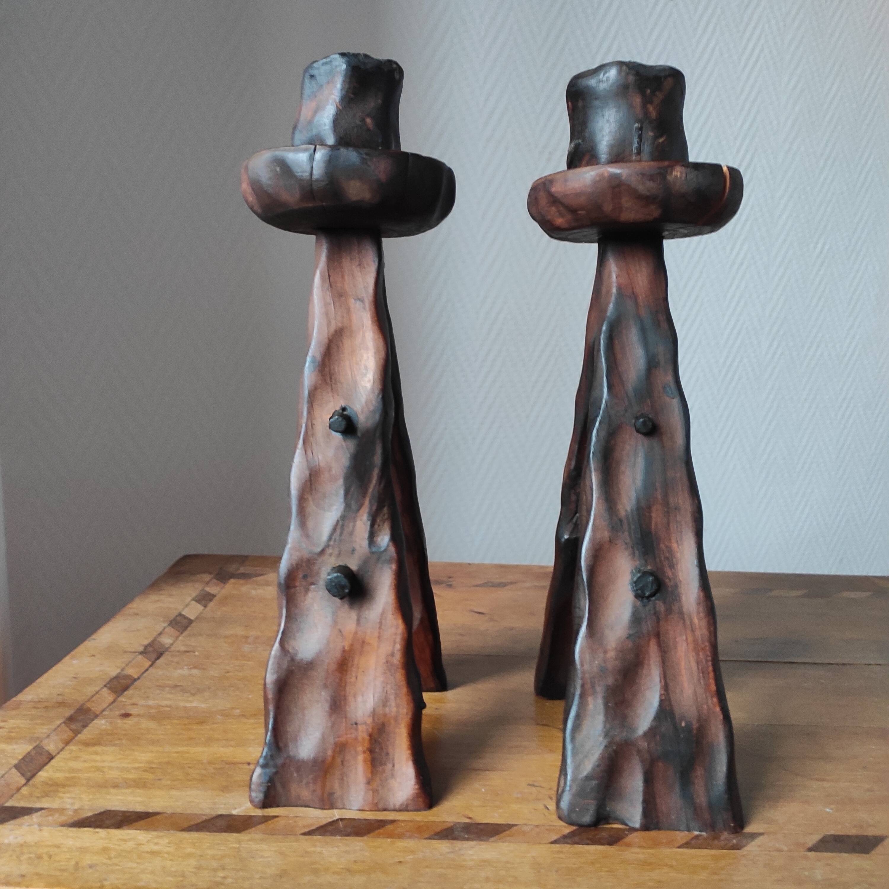 Pair of vintage brutalist candlesticks from the 1950s-60s