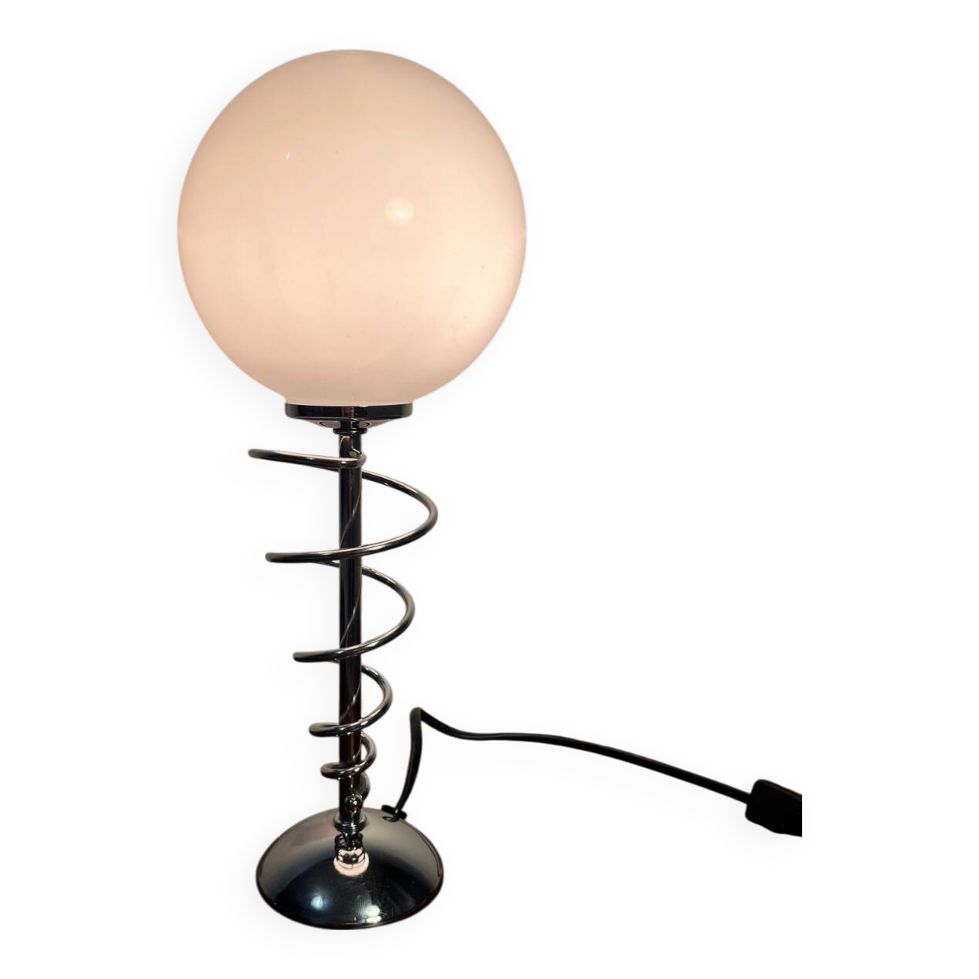 Metal base lamp, spring style, opaline globe