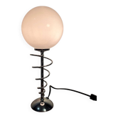 Metal base lamp, spring style, opaline globe