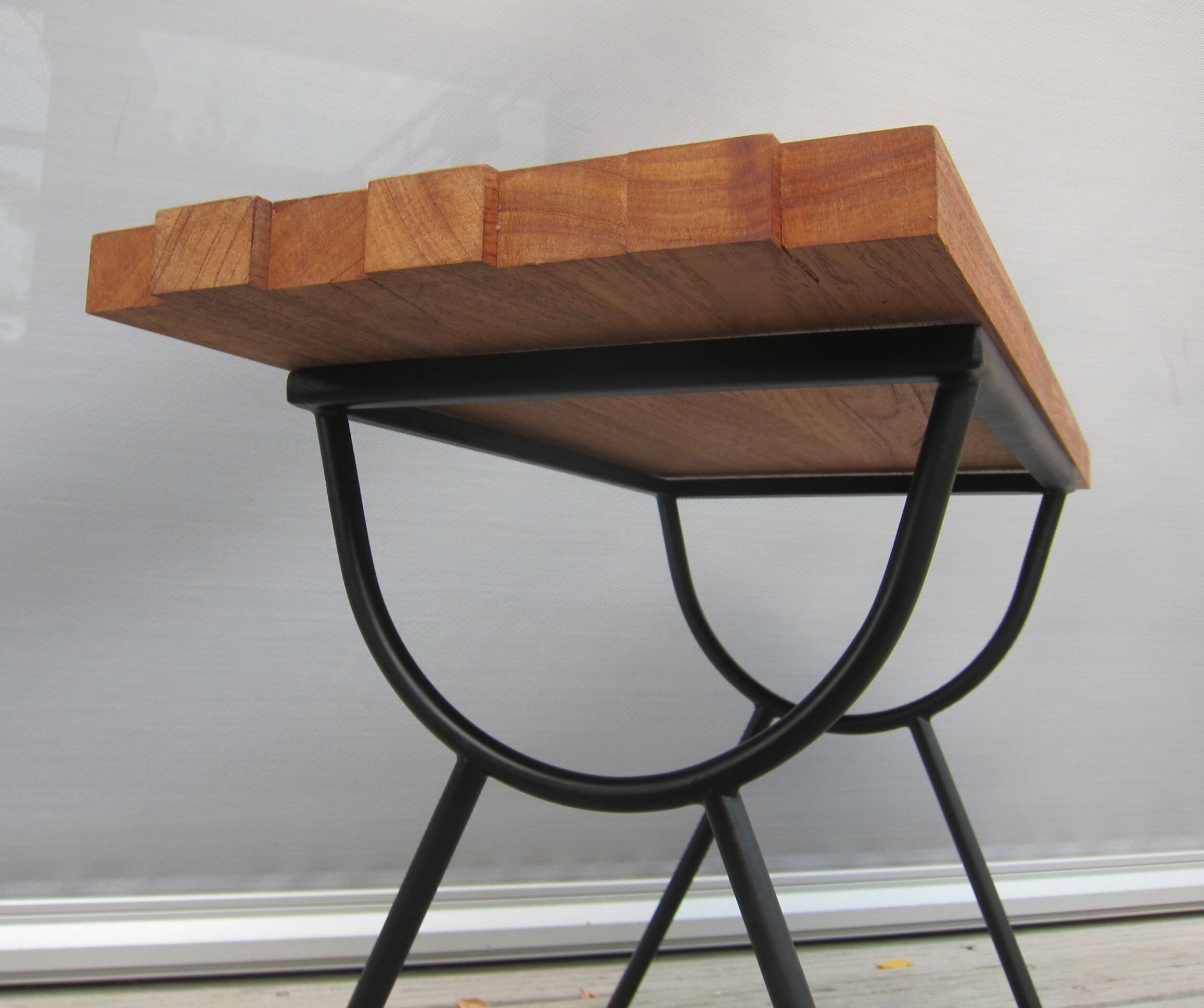 1950s wood and metal portico coffee table