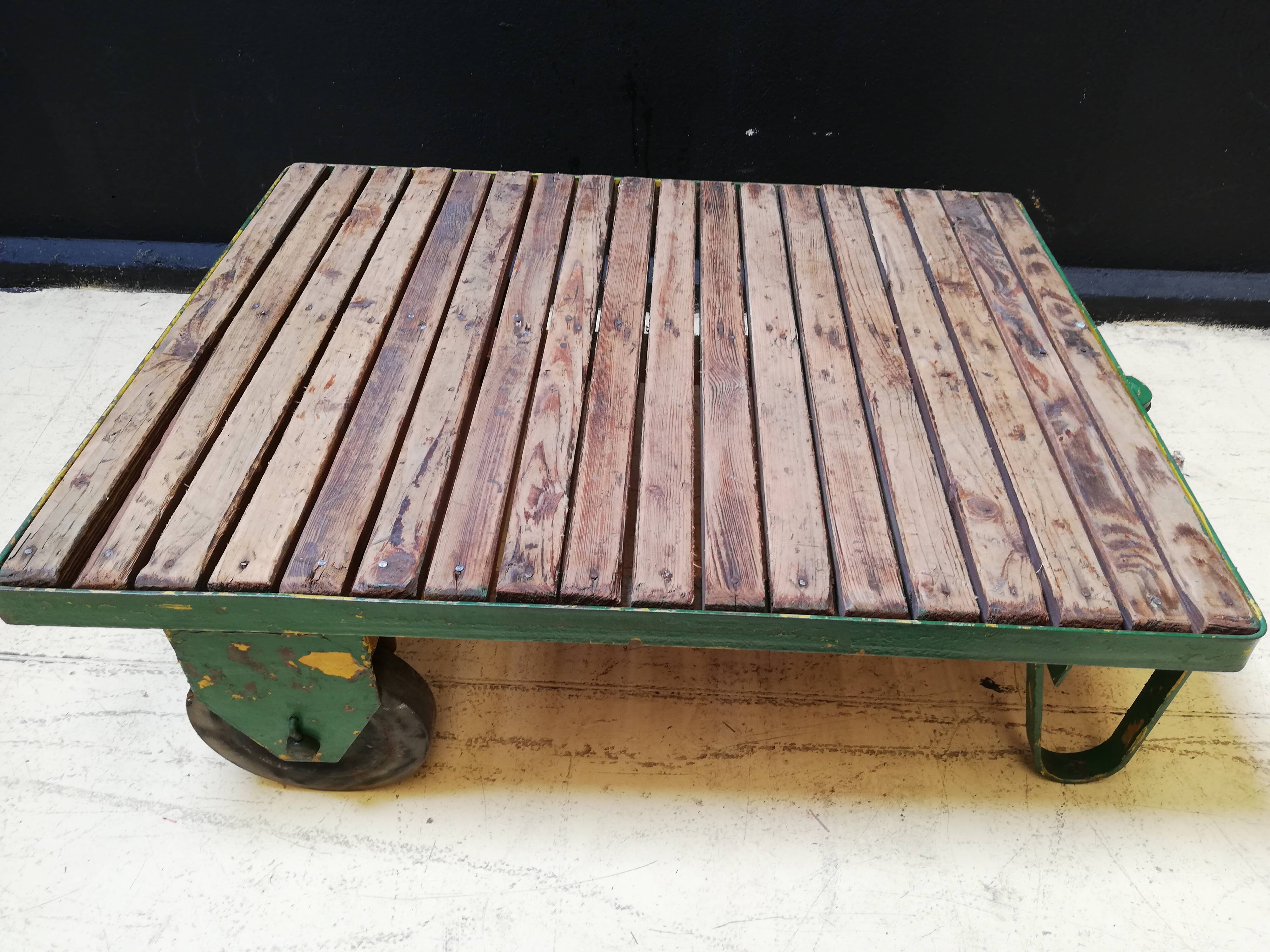 Coffee table, industrial trolley