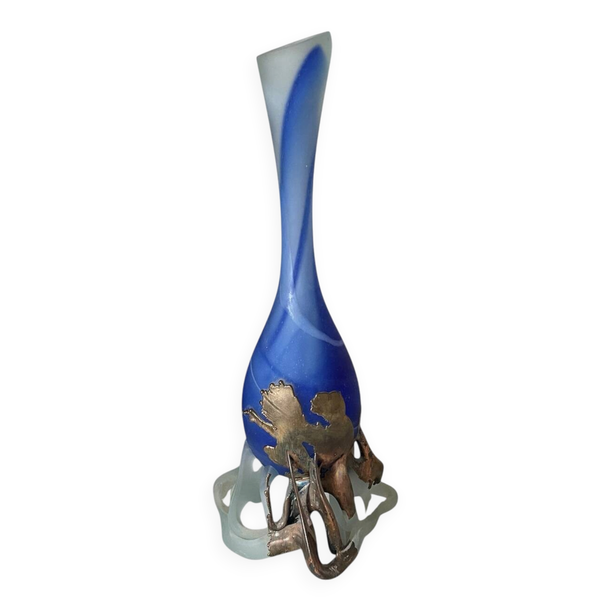 glass paste vase signed, bronze mount