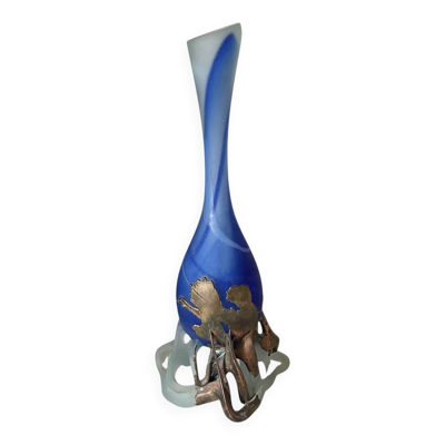 vase en pâte de verre signé, monture en bronze