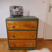 Mado wooden buffet, green and black tray, vintage